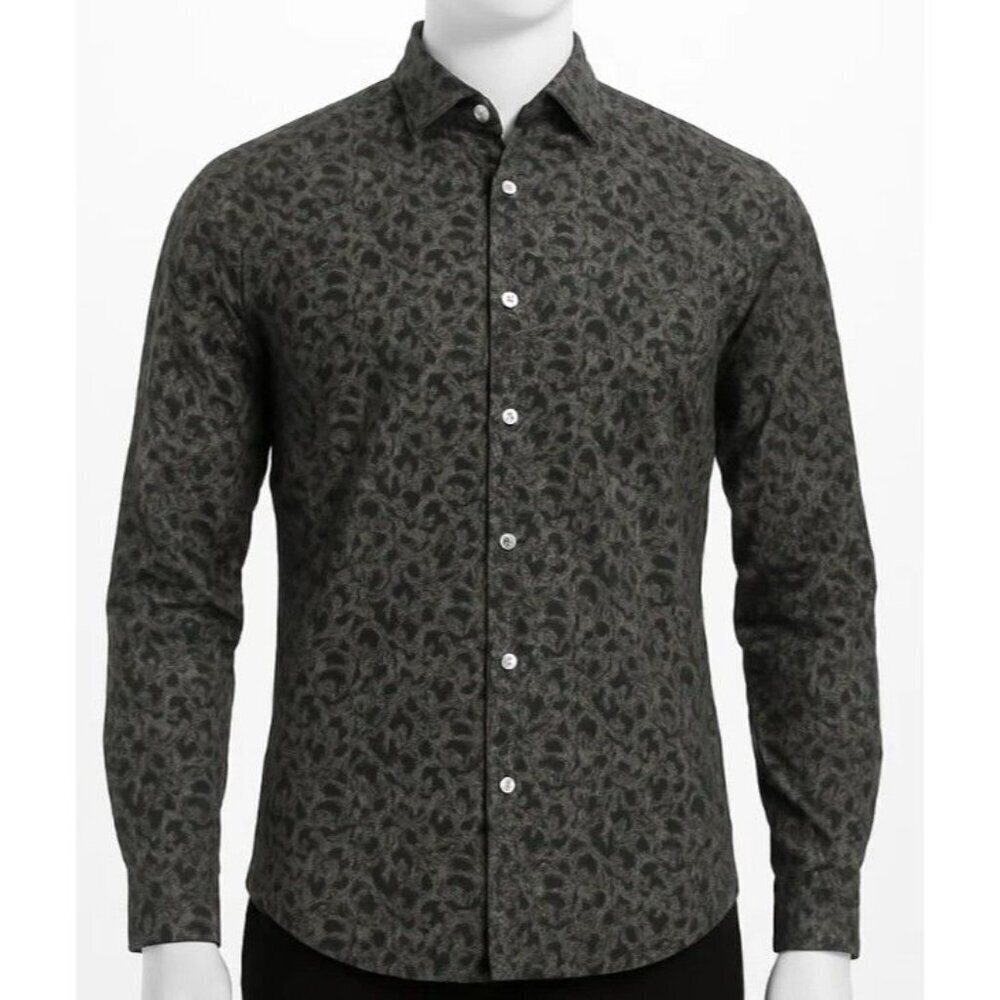 Soft Cloth Brand soft point collar mens shirt italian leaf print size medium